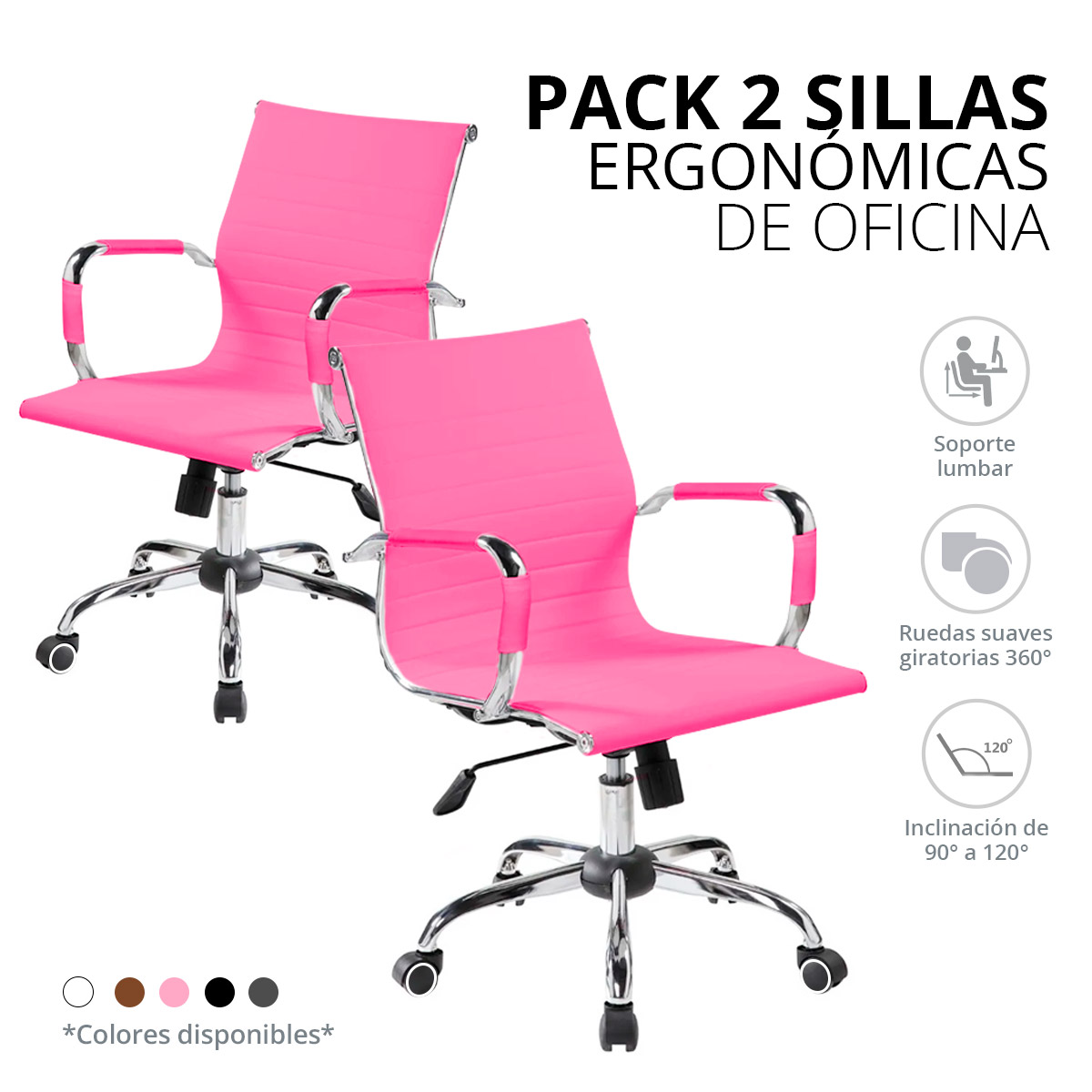 Set de 2 Sillas Ejecutivas Ergonomica Ajustable De Lujo  