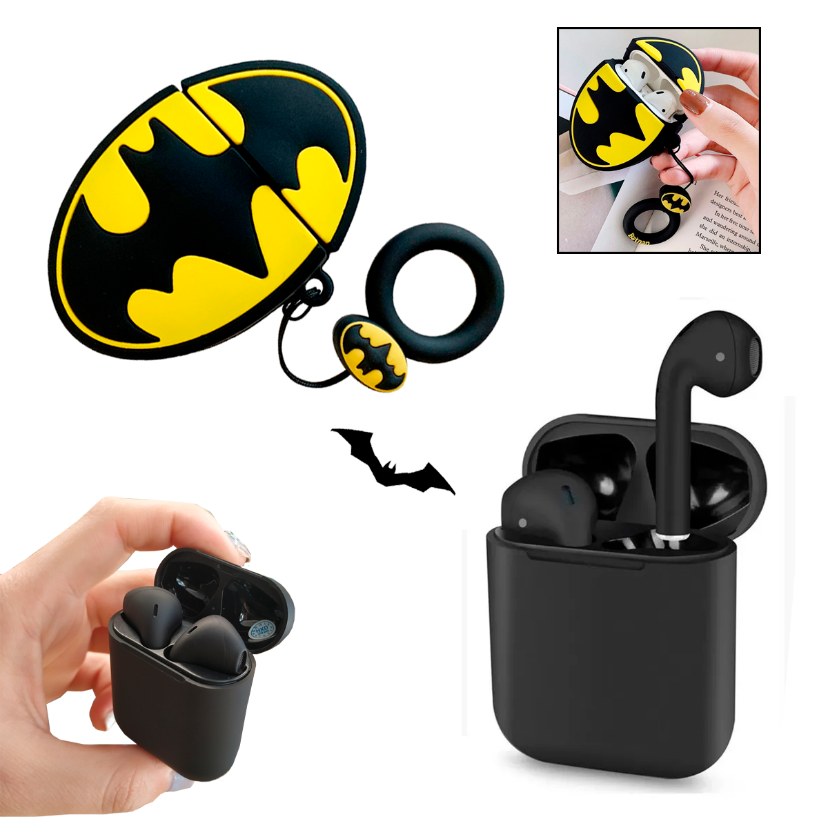 Audifonos Bluetooth Inalambrico i12 Android Mas Funda Case Protector Para Audifonos De Batman