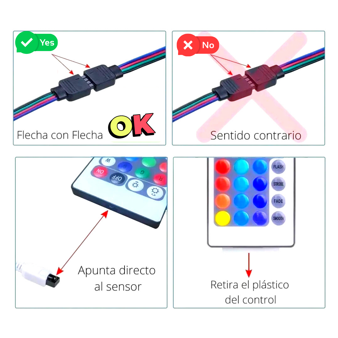 Tira Led Multicolor 3528 5 Metros Luces Para Decoración Interior y Exterior Anti Agua Dosyu