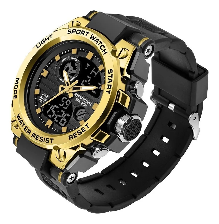 Reloj Táctico Militar Deportivo Impermeable  Negro con Dorado 