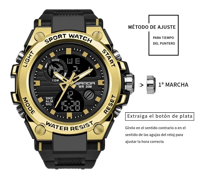 Reloj Táctico Militar Deportivo Impermeable  Negro con Dorado 
