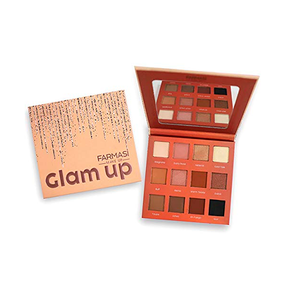 Maquillaje Farmasi Paleta de Sombra Glam up, Mascara De Pestaña, Delineador y Polvo Compacto Texttura Sedosa Kit De Maquillaje