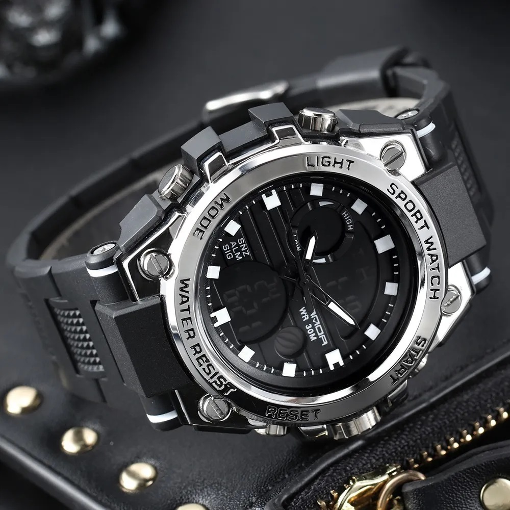 Reloj Táctico Militar Deportivo Impermeable Negro con Plateado