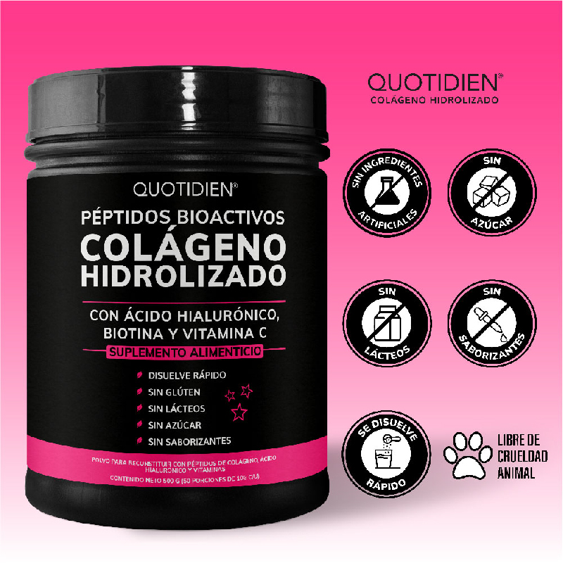Péptidos Bioactivos de Colageno Hidrolizado + Ácido Hialurónico + Biotina + Vitamina C - 500g