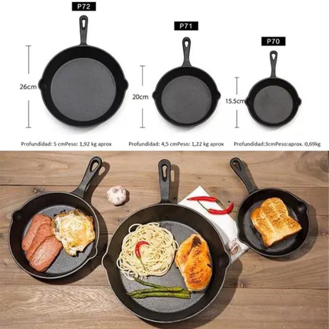 3 Sartenes De Hierro Fundido, Sartén De 6/8/10 Pulgadas
