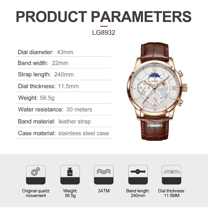 Reloj Deportivo Impermeable Para Hombre Cafe