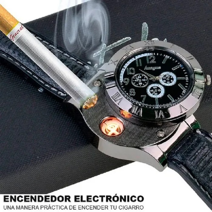 Reloj Encendedor Electronico Recargable Usb  Negro