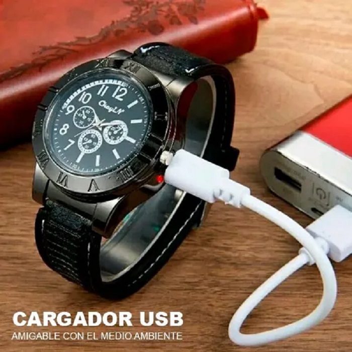 Reloj Encendedor Electronico Recargable Usb  Negro