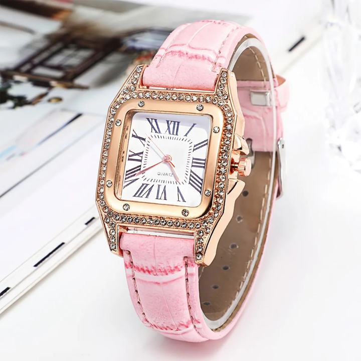 Reloj Con Correa Diamantes Moda Para dama & brazalete - Rosa