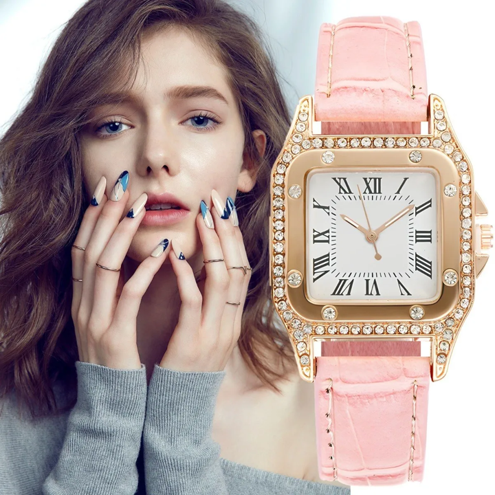 Reloj Con Correa Diamantes Moda Para dama & brazalete - Rosa