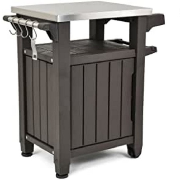 Isla para Asador, Patio, Jardin, con Cubierta de Acero Inoxidable , Marca Keter, Ideal para Exterior, Resiste UV, Mesa Isla