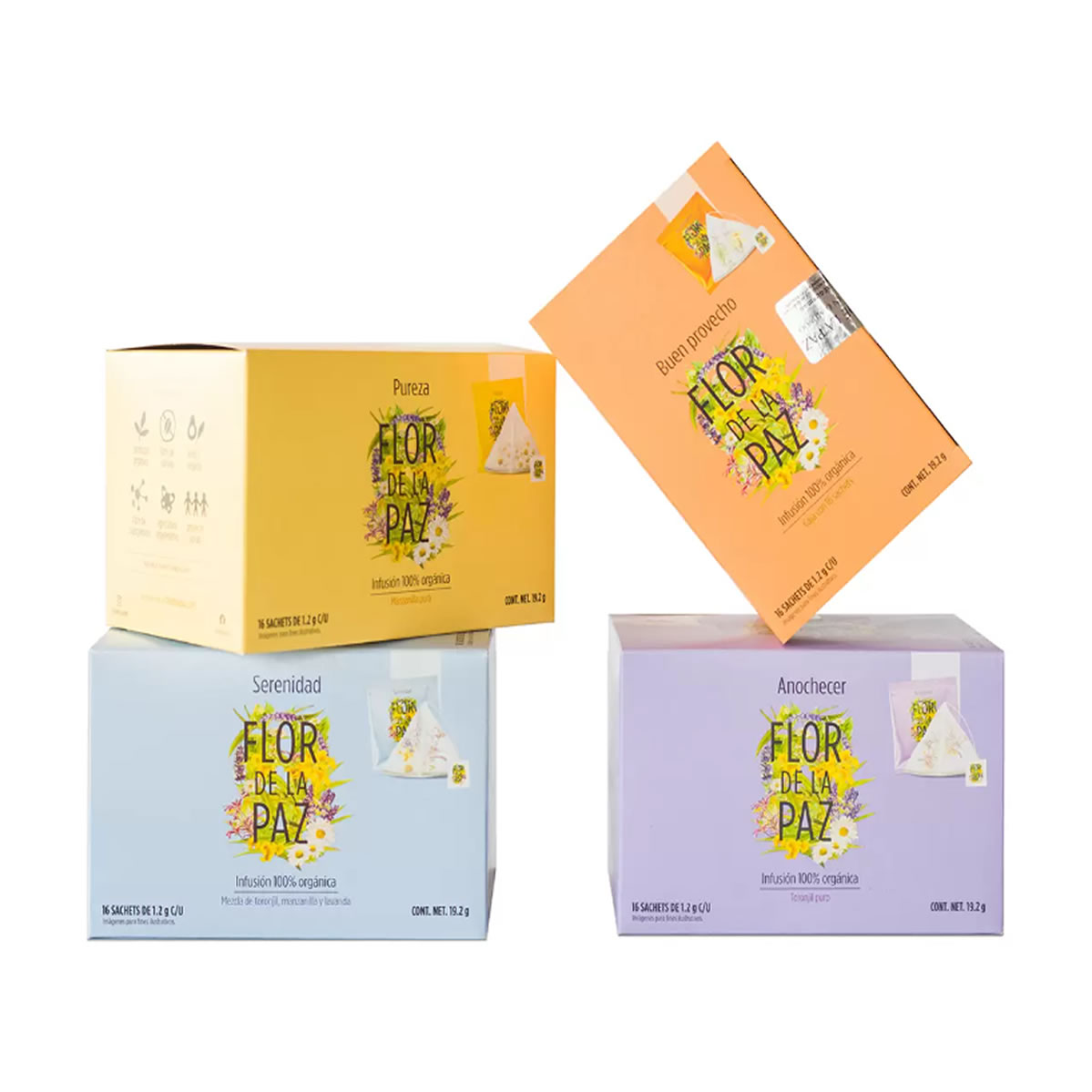 Flor de La Paz Té Orgánico kit 4 cajas con 16 sachets c/u