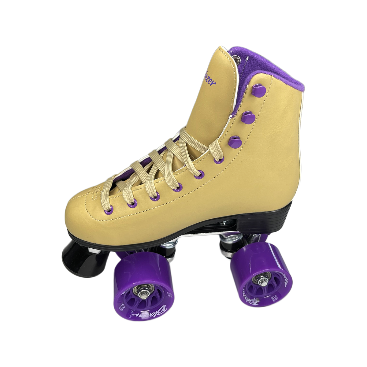 Patines Clásicos Quad Beige con Riel de Aluminio con ruedas Moradas Roller