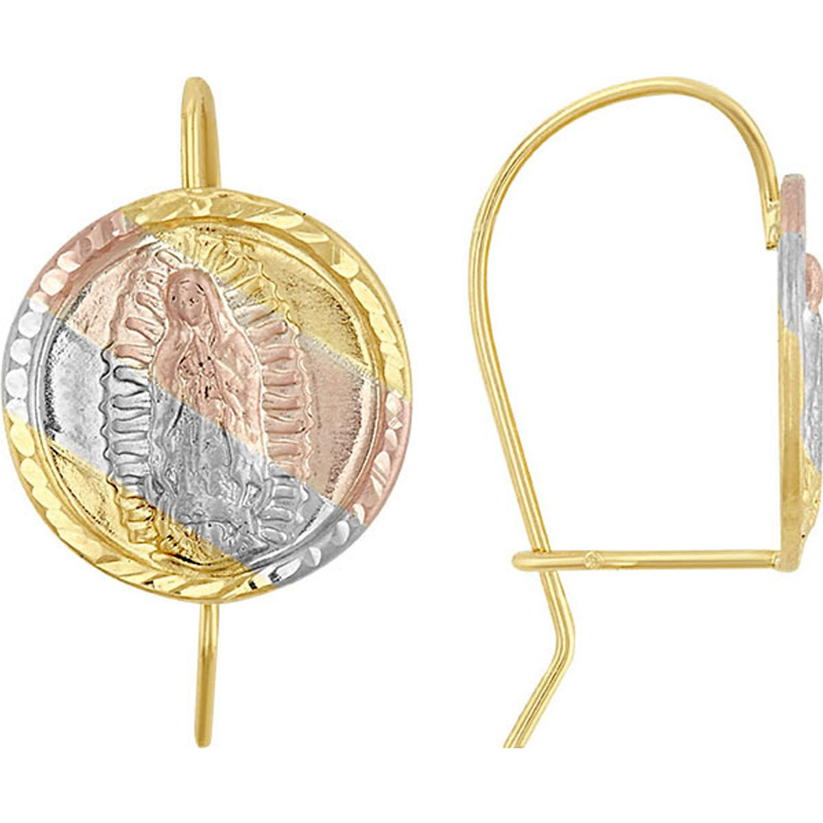 Arete Guadalupe Circulo 3 Colores Elaborada En Oro De 10 K