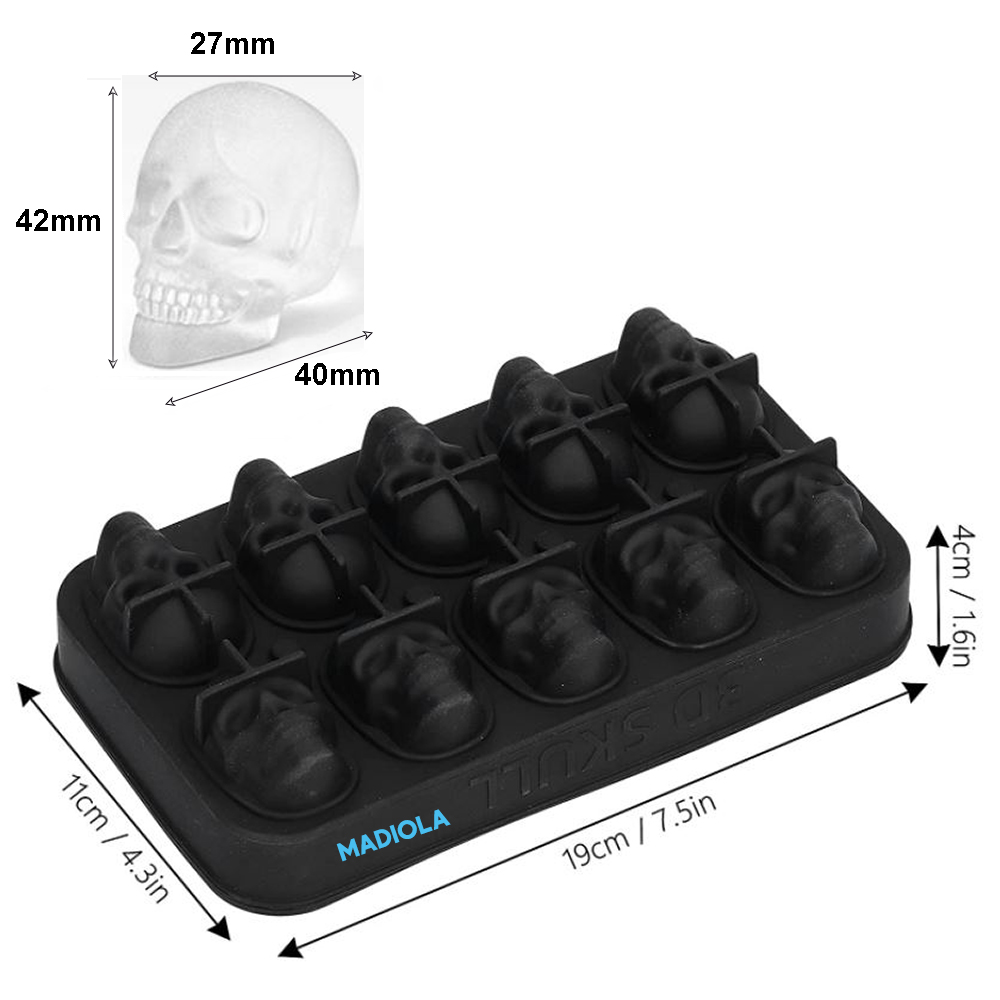 Moldes para Hielos 10 Calaveras 3D Moldes para Hielo de Silicon Fácil Desmoldeo Calavera 3d Silicona Halloween