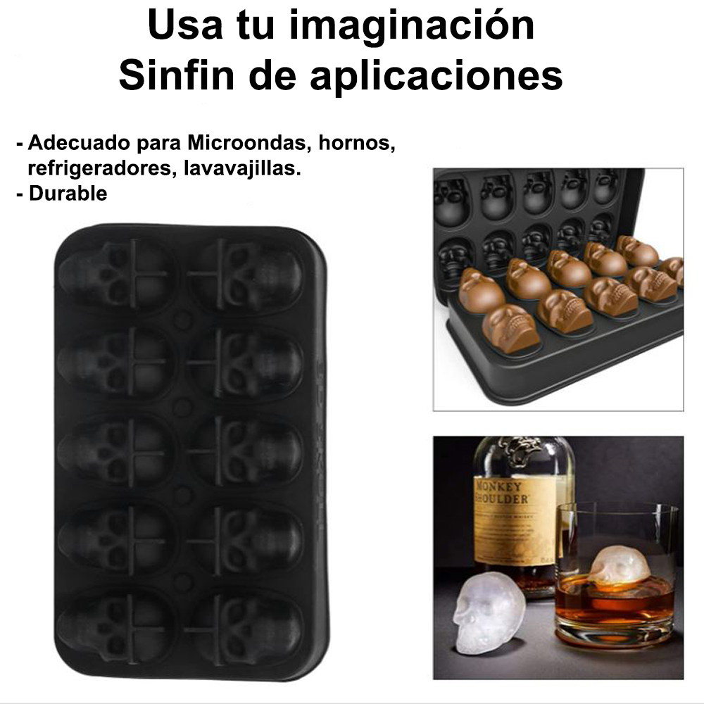Moldes para Hielos 10 Calaveras 3D Moldes para Hielo de Silicon Fácil Desmoldeo Calavera 3d Silicona Halloween