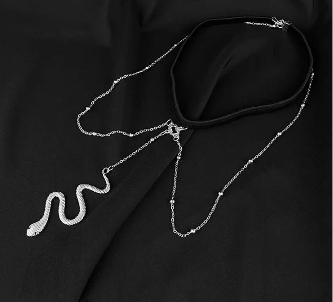 Cadena de Pierna para mujer, cadena muslo o cuerpo, liguero vibora serpiente color plateado