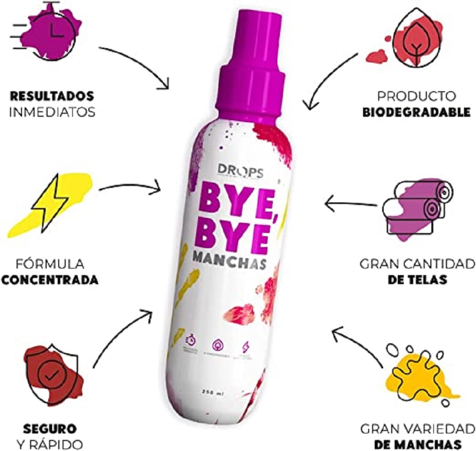 Kit 4pz Quitamanchas Bye Bye Manchas Drops Quita Manchas de Textil