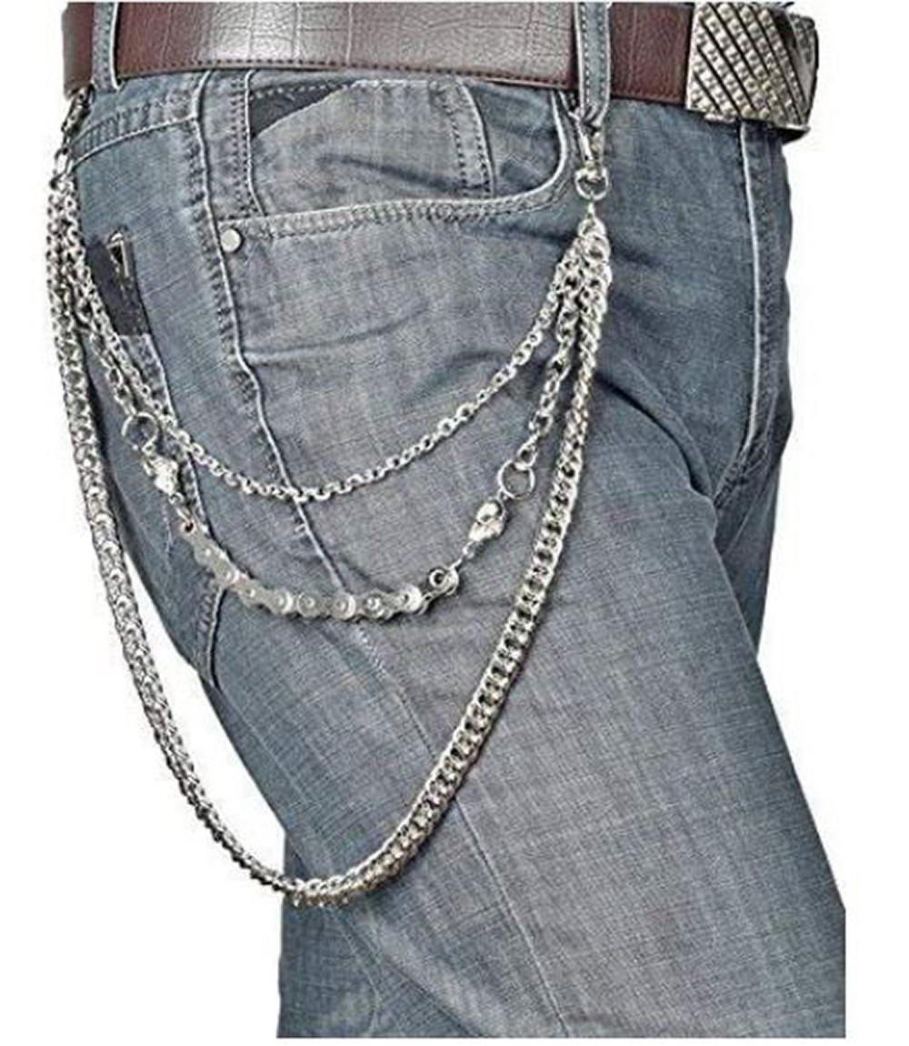 Cadena llavero para Pantalon Estilo Rock Gotico Hip hop Punk Motociclista, Cadena de Cinturón Cartera Calavera