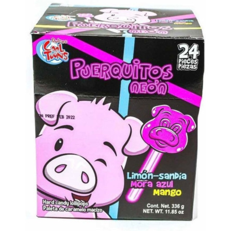 Paleta Puerquitos Neon 24 piezas