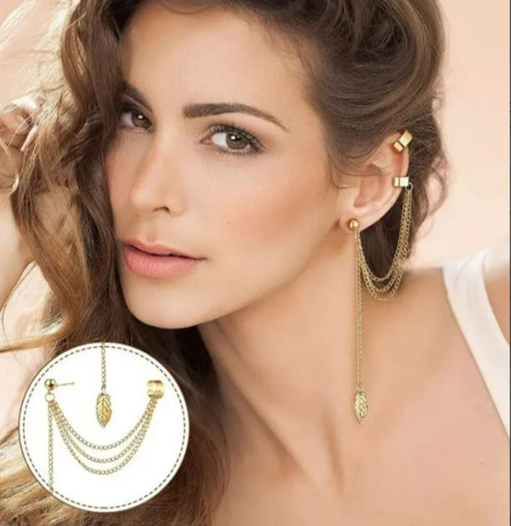 Clips De Oreja Aretes Trepadores Aretes Largos No Piercing earcuffs (7 pzas) color plata