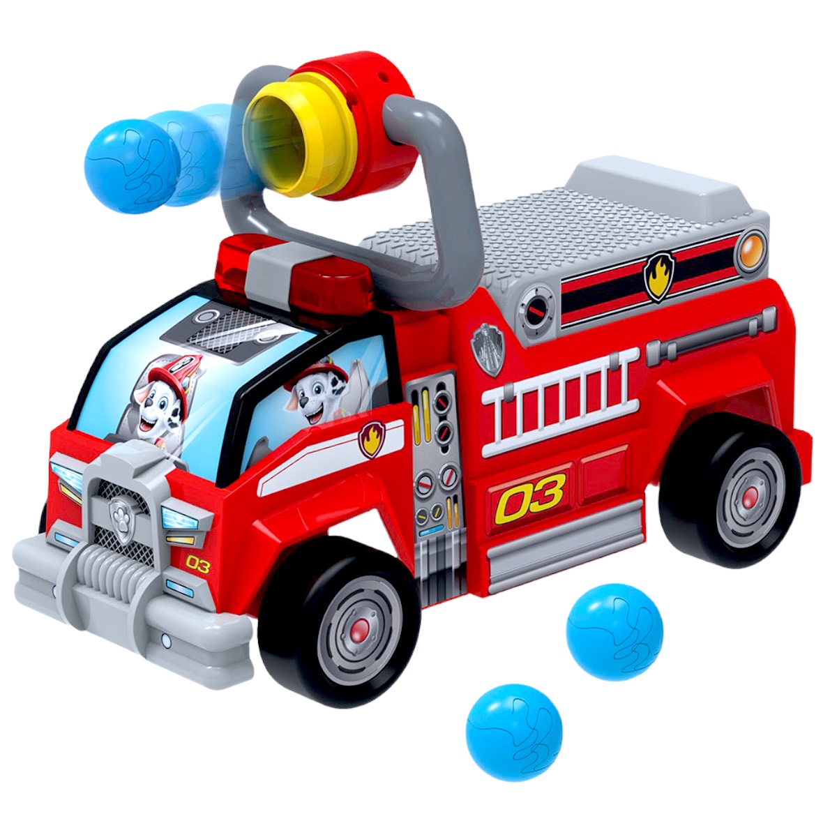 Carrito Montable Paw Patrol Marshall Bombero Con Lanza Bolas
