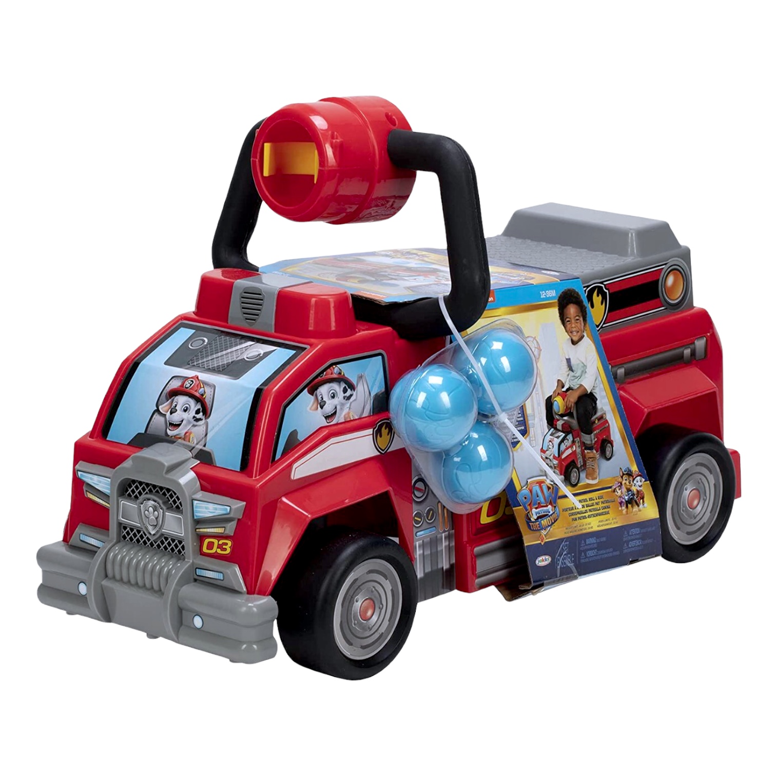 Carrito Montable Paw Patrol Marshall Bombero Con Lanza Bolas