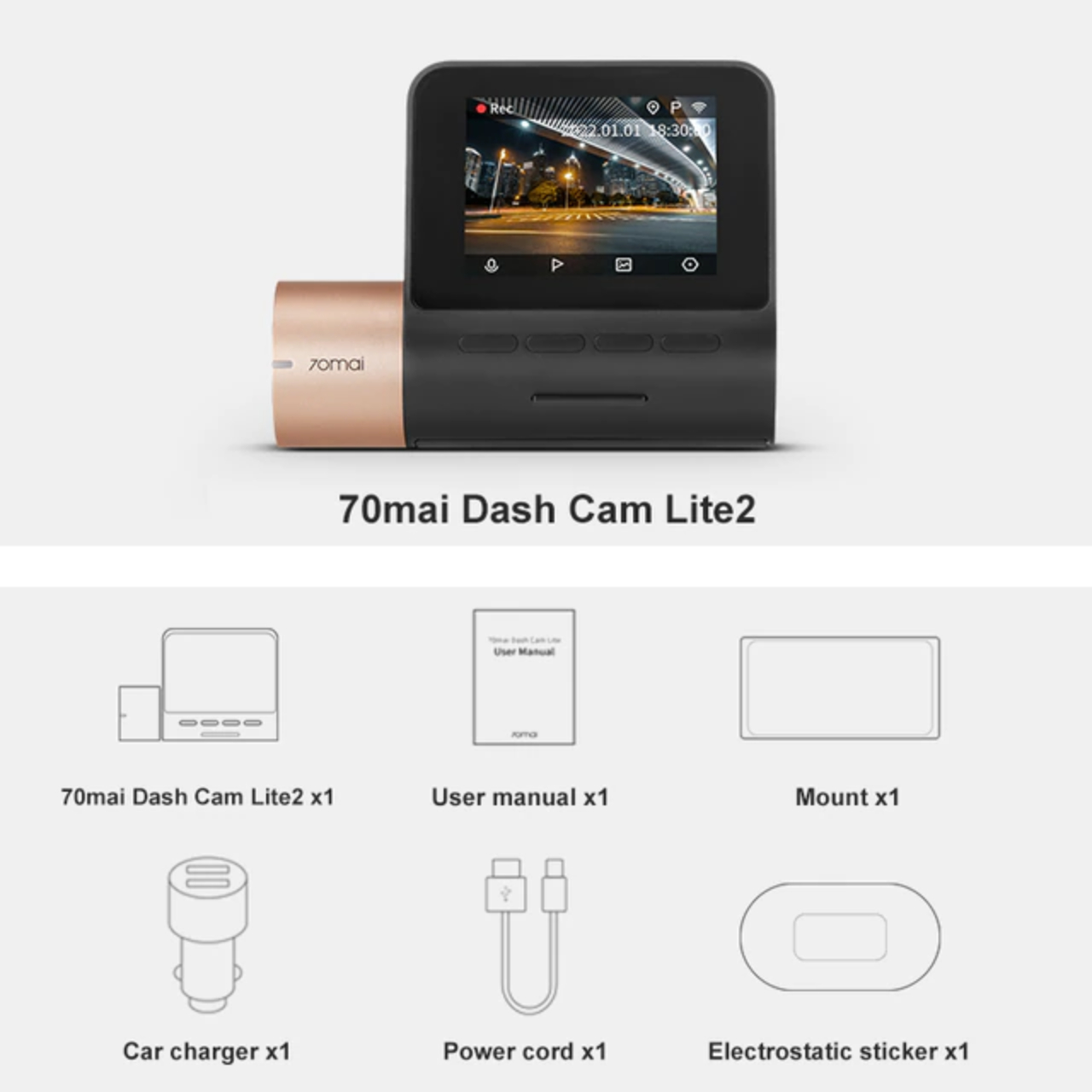 70mai Dash Cam Lite2 Full Hd, Lcd De 2 Vision 130 Gps