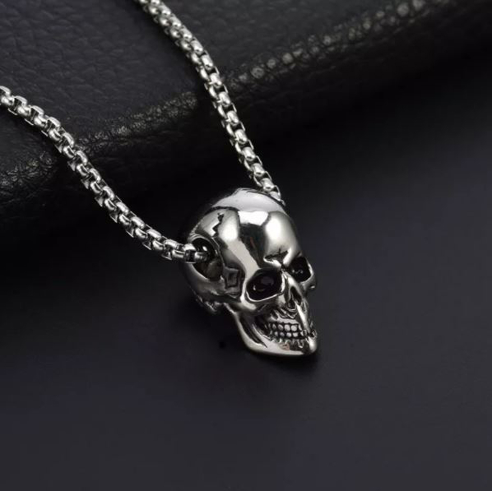 Collar Cadena Cráneo Calavera Skull Santa Muerte Death Acero Inoxidable color plateado silver