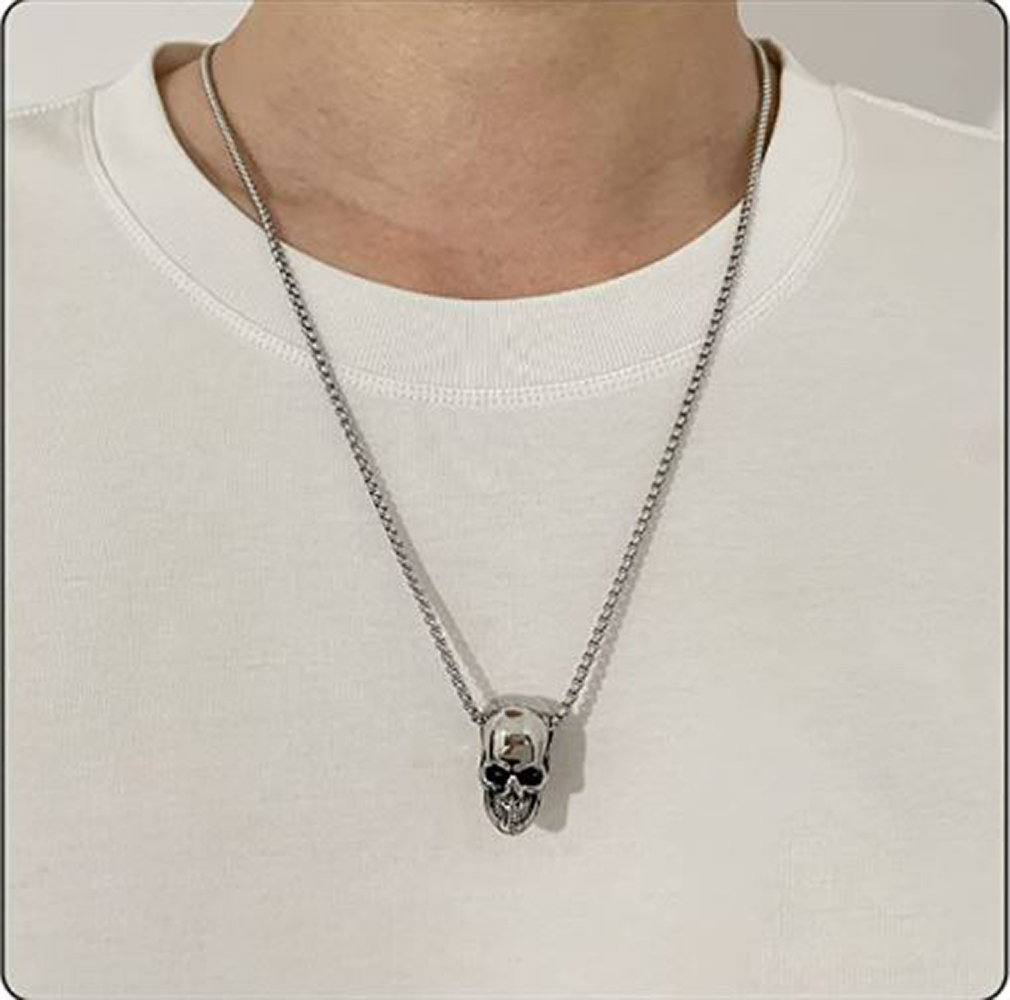 Collar Cadena Cráneo Calavera Skull Santa Muerte Death Acero Inoxidable color plateado silver