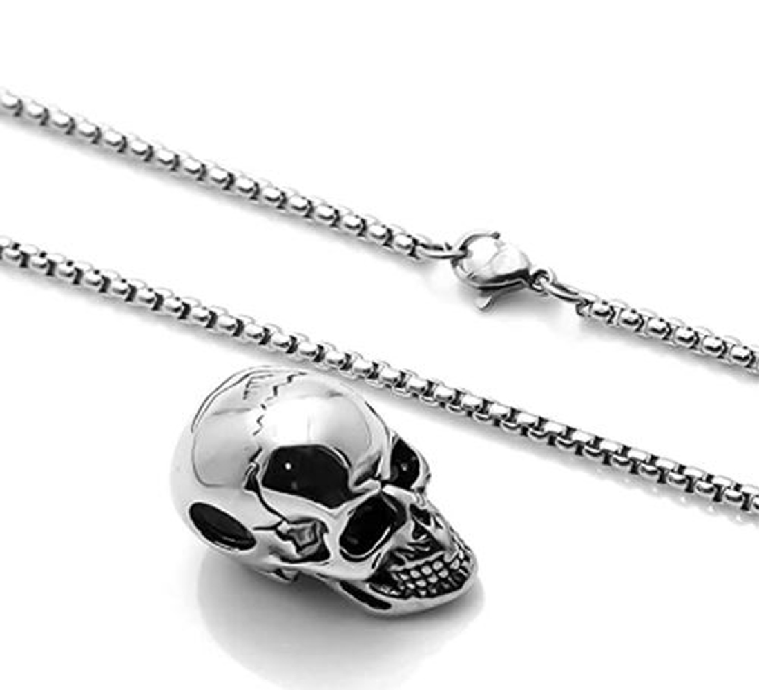 Collar Cadena Cráneo Calavera Skull Santa Muerte Death Acero Inoxidable color plateado silver