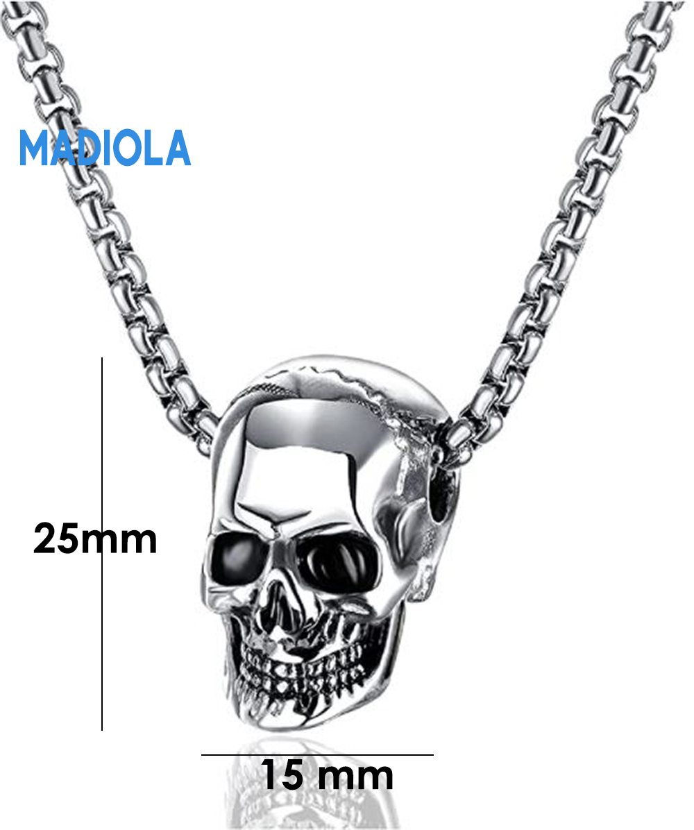 Collar Cadena Cráneo Calavera Skull Santa Muerte Death Acero Inoxidable color plateado silver