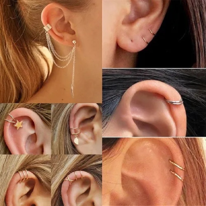 7 Clips Para Oreja Aretes Broqueles Largos Color Plata 