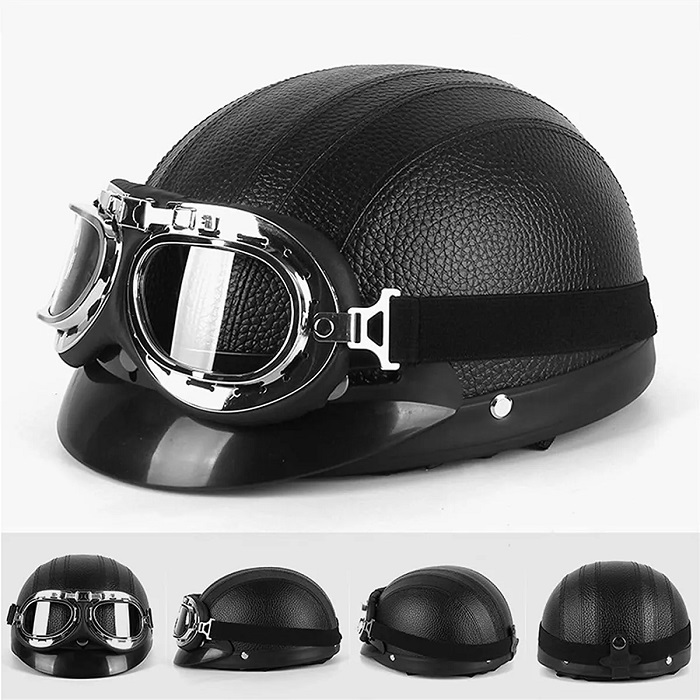 Casco De Moto Con Gafas Casco Retro Mate