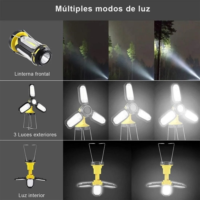 Luz De Camping De 300 Lm Lampara Para Acampar Recargable Usb