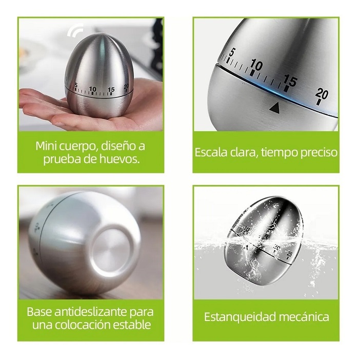 Temporizador Minutero  Huevo Acero Inoxidable
