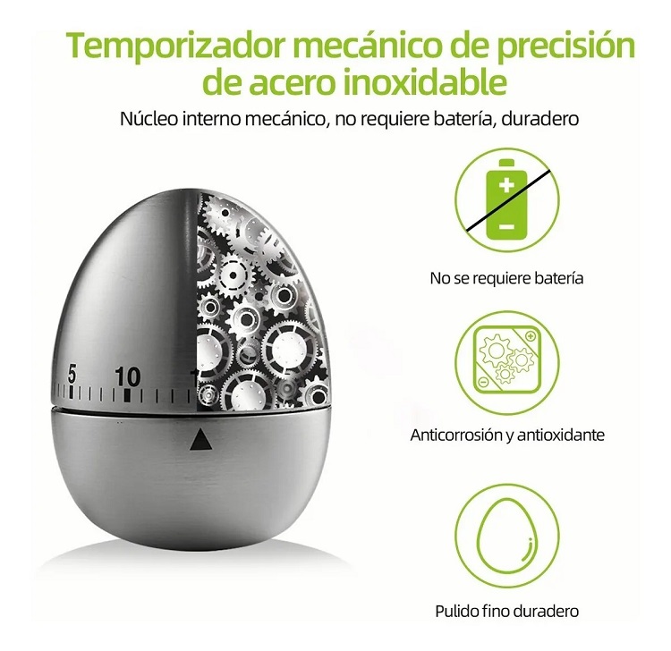 Temporizador Minutero  Huevo Acero Inoxidable