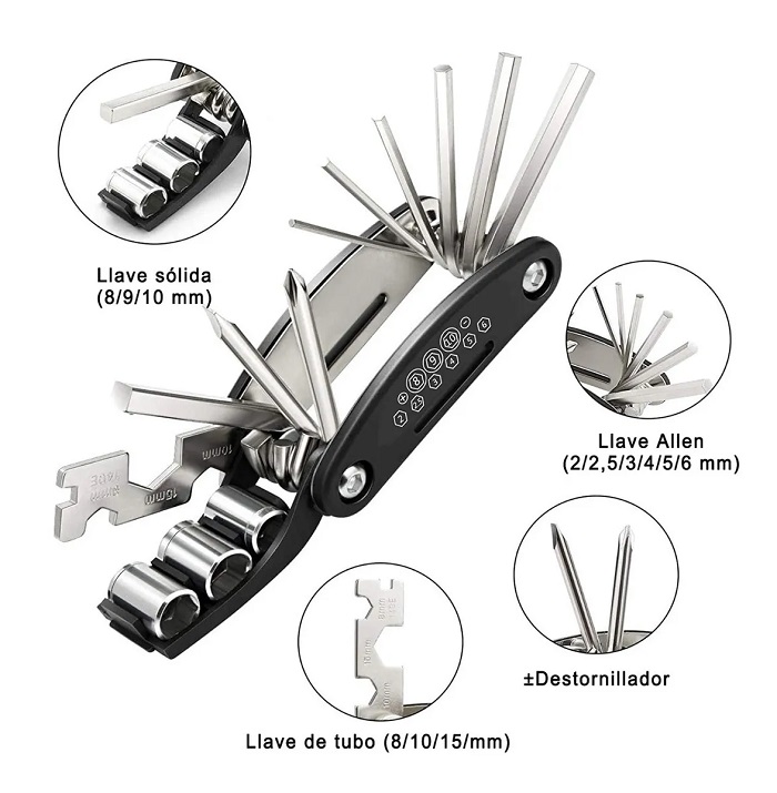 Kit Bicicleta De Herramienta 16 En 1 Extractor Pernos Cadena