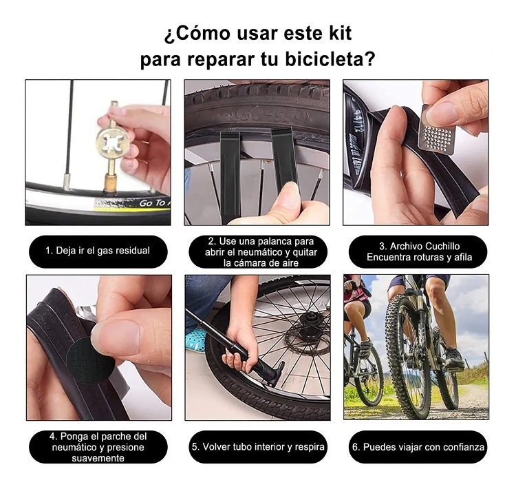 Kit Parche Reparación Pinchazos Bicicleta Moto Bici Rueda