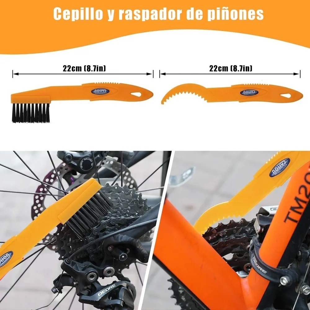 Kit Cepillo Limpiador Cadena Bicicleta Moto Limpieza 4 Pzs