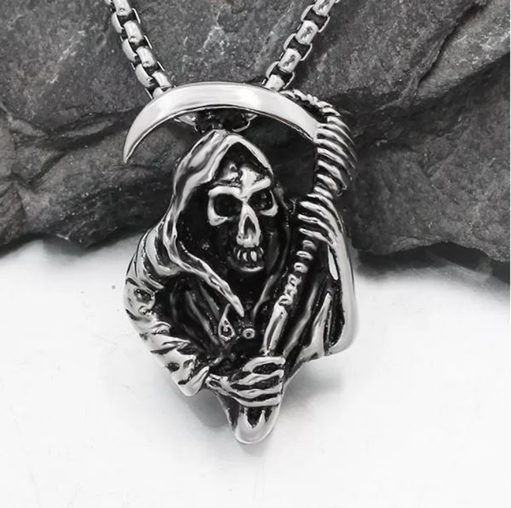 Collar Cadena Cráneo Calavera Guadaña Santa Muerte Skull Death Acero Inoxidable 