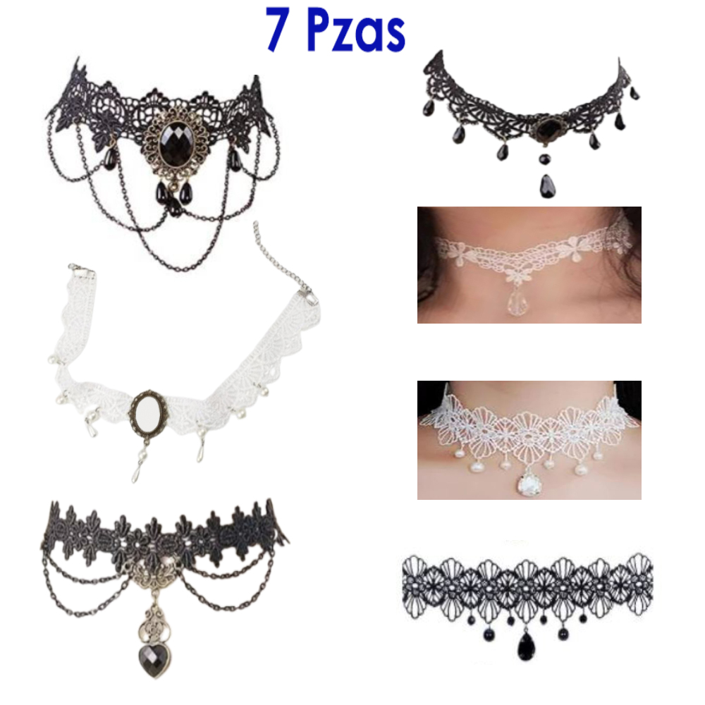  Set 7 Gargantillas Collar Estilo gótico encaje, gargantilla choker