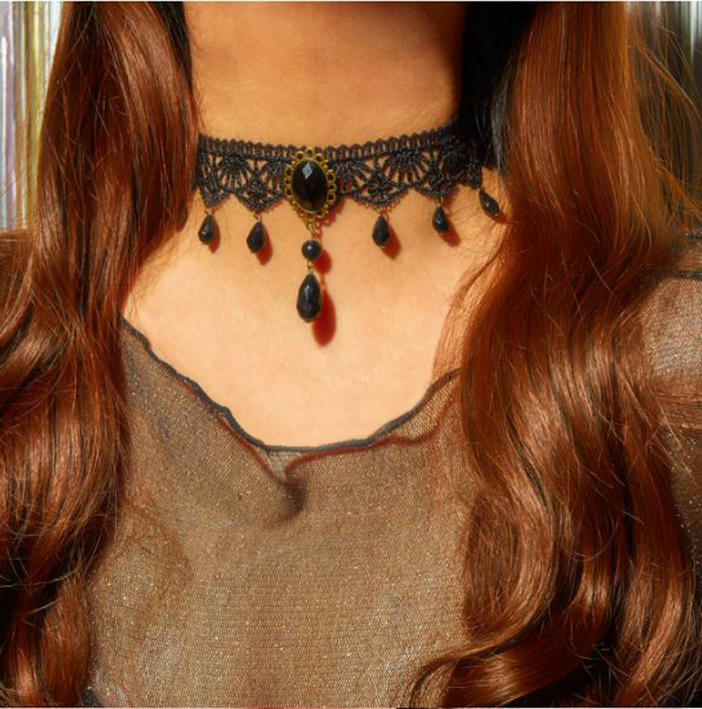 Inbagi 24 Piezas De Accesorios De Joyería Gótica De Halloween Para Mujer, Collar De Gargantilla De Encaje Negro, 4 Pares De Guantes Y Aretes Con Dientes Falsos De Vampiro Para Vampiro