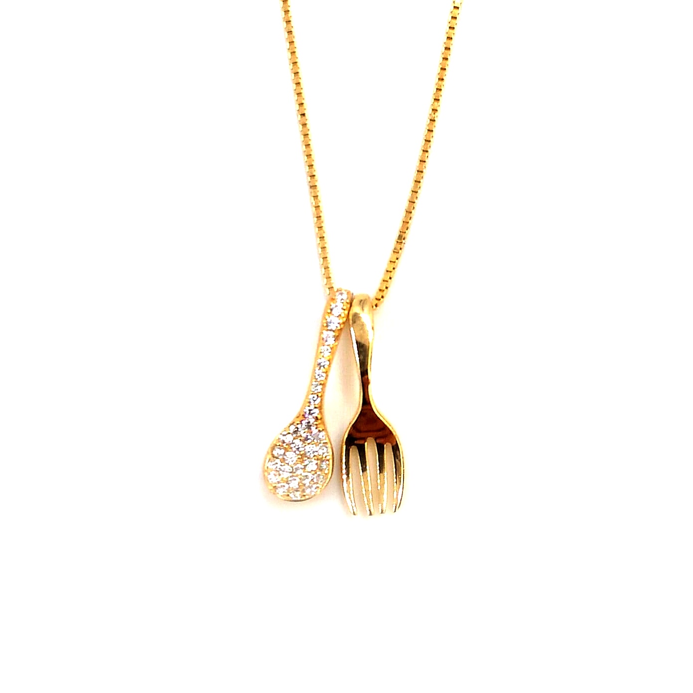 COLLAR/DIJE CUBIERTOS COCINA/CUCHARA-TENEDOR EN PLATA 925 CON  BAÑO DE ORO DE 18K BIJOUX MARQUISE 