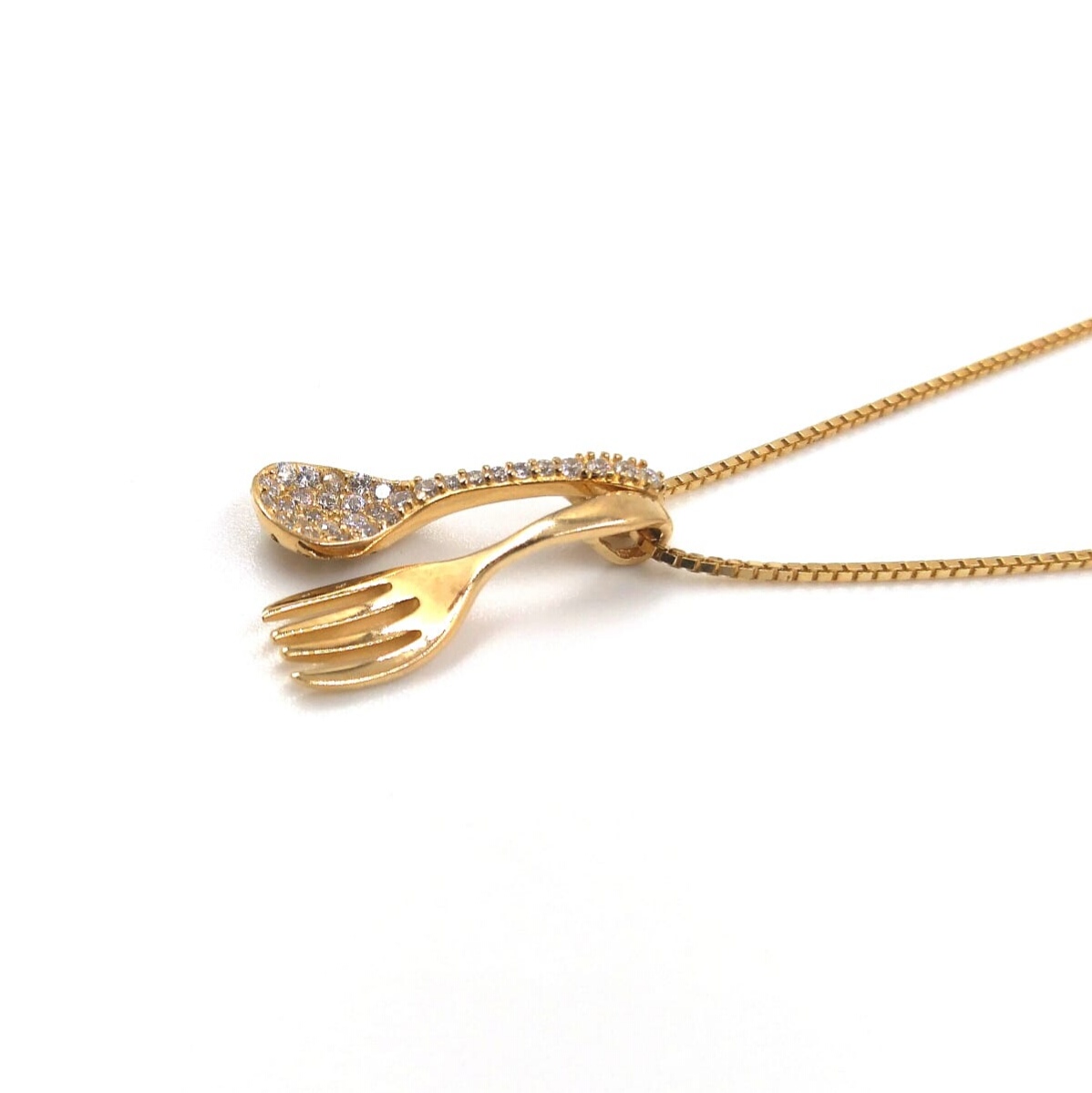 COLLAR/DIJE CUBIERTOS COCINA/CUCHARA-TENEDOR EN PLATA 925 CON  BAÑO DE ORO DE 18K BIJOUX MARQUISE 