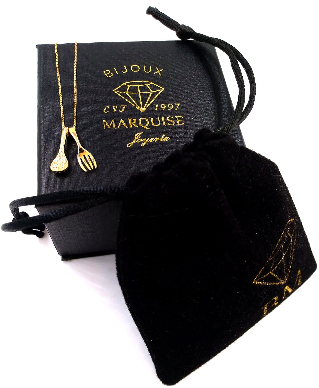 COLLAR/DIJE CUBIERTOS COCINA/CUCHARA-TENEDOR EN PLATA 925 CON  BAÑO DE ORO DE 18K BIJOUX MARQUISE 