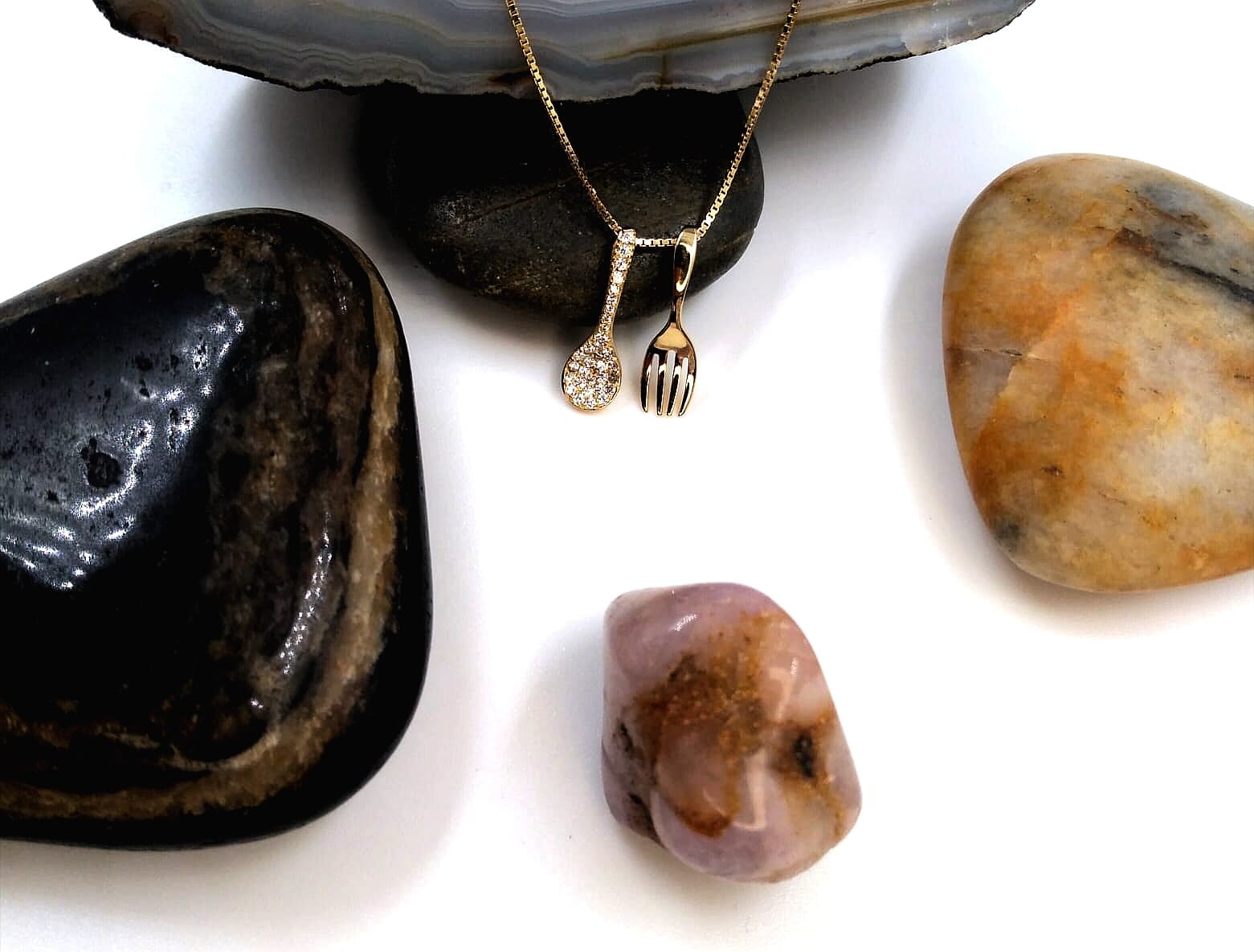 COLLAR/DIJE CUBIERTOS COCINA/CUCHARA-TENEDOR EN PLATA 925 CON  BAÑO DE ORO DE 18K BIJOUX MARQUISE 