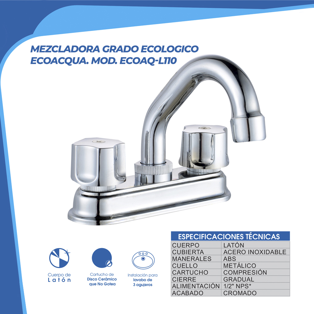 Llave Mezcladora Para Lavabo Ecoaq-L110 Grado Ecológico 