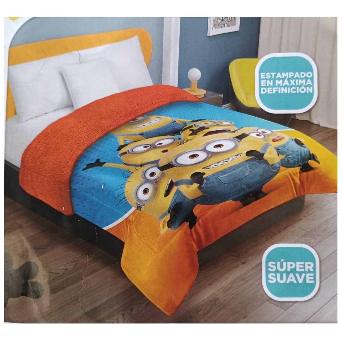 Edredon Minions Individual  Reverso Borrega 