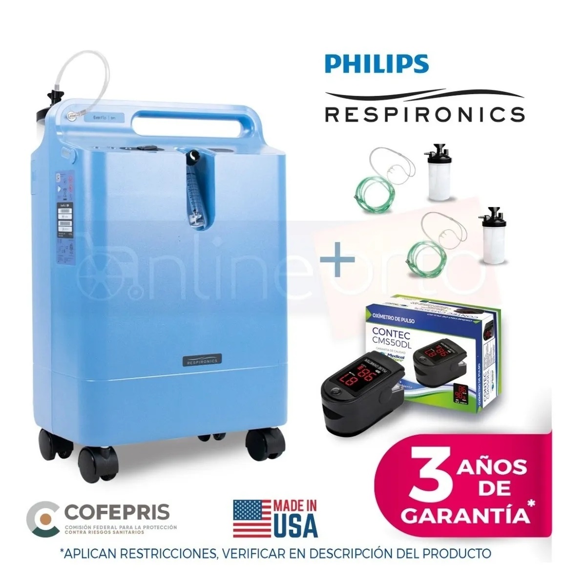 CONCENTRADOR DE OXÍGENO 5LTS PHILIPS RESPIRONICS + OXIMETRO